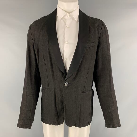 BARENA Size 40 Black Solid Linen Blend Shawl Collar Sport Coat - Picture 1 of 5